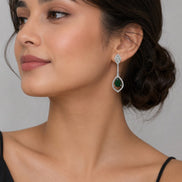 Rhodium Plated American Diamond Teardrop Dangle Earrings with Pear Cut Stone