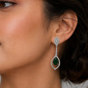 Rhodium Plated American Diamond Teardrop Dangle Earrings with Pear Cut Stone