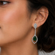 Rhodium Plated American Diamond Teardrop Dangle Earrings with Pear Cut Stone