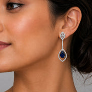 Rhodium Plated American Diamond Teardrop Dangle Earrings with Pear Cut Stone