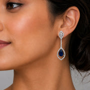 Rhodium Plated American Diamond Teardrop Dangle Earrings with Pear Cut Stone