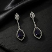 Rhodium Plated American Diamond Teardrop Dangle Earrings with Pear Cut Stone