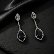 Rhodium Plated American Diamond Teardrop Dangle Earrings with Pear Cut Stone