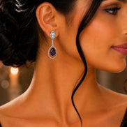 Rhodium Plated American Diamond Teardrop Dangle Earrings with Pear Cut Stone