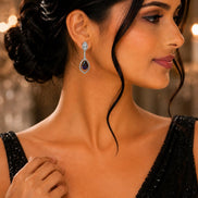 Rhodium Plated American Diamond Teardrop Dangle Earrings with Pear Cut Stone