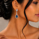 Rhodium Plated American Diamond Teardrop Dangle Earrings with Pear Cut Stone