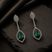 Rhodium Plated American Diamond Teardrop Dangle Earrings with Pear Cut Stone