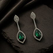 Rhodium Plated American Diamond Teardrop Dangle Earrings with Pear Cut Stone