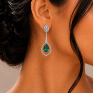 Rhodium Plated American Diamond Teardrop Dangle Earrings with Pear Cut Stone