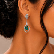 Rhodium Plated American Diamond Teardrop Dangle Earrings with Pear Cut Stone