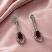 Rhodium Plated American Diamond Teardrop Dangle Earrings with Pear Cut Stone