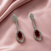 Rhodium Plated American Diamond Teardrop Dangle Earrings with Pear Cut Stone