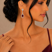 Rhodium Plated American Diamond Teardrop Dangle Earrings with Pear Cut Stone