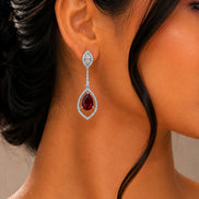 Rhodium Plated American Diamond Teardrop Dangle Earrings with Pear Cut Stone