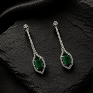 Rhodium Plated American Diamond Geometric Open Frame Drop Earrings