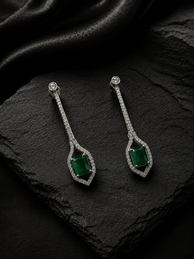 Rhodium Plated American Diamond Geometric Open Frame Drop Earrings