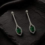 Rhodium Plated American Diamond Geometric Open Frame Drop Earrings
