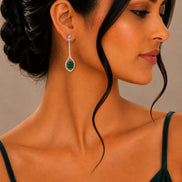 Rhodium Plated American Diamond Geometric Open Frame Drop Earrings