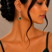 Rhodium Plated American Diamond Geometric Open Frame Drop Earrings