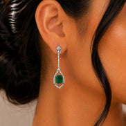 Rhodium Plated American Diamond Geometric Open Frame Drop Earrings