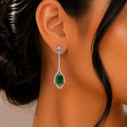 Rhodium Plated American Diamond Geometric Open Frame Drop Earrings