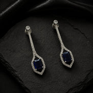Rhodium Plated American Diamond Geometric Open Frame Drop Earrings