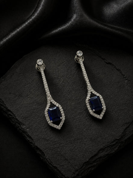 Rhodium Plated American Diamond Geometric Open Frame Drop Earrings