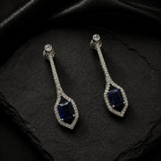 Rhodium Plated American Diamond Geometric Open Frame Drop Earrings