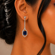 Rhodium Plated American Diamond Geometric Open Frame Drop Earrings