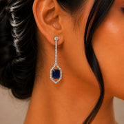Rhodium Plated American Diamond Geometric Open Frame Drop Earrings