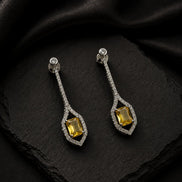 Rhodium Plated American Diamond Geometric Open Frame Drop Earrings