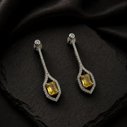 Rhodium Plated American Diamond Geometric Open Frame Drop Earrings