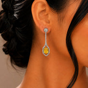 Rhodium Plated American Diamond Geometric Open Frame Drop Earrings