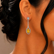 Rhodium Plated American Diamond Geometric Open Frame Drop Earrings
