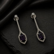 Rhodium Plated American Diamond Geometric Open Frame Drop Earrings