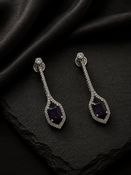 Rhodium Plated American Diamond Geometric Open Frame Drop Earrings