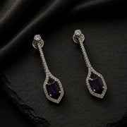 Rhodium Plated American Diamond Geometric Open Frame Drop Earrings