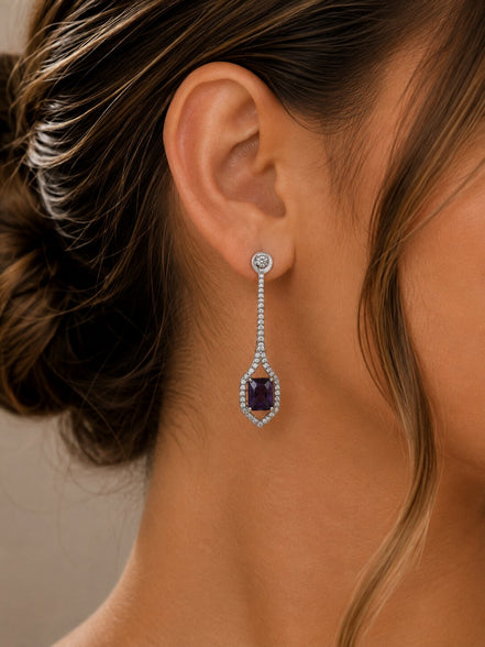 Rhodium Plated American Diamond Geometric Open Frame Drop Earrings