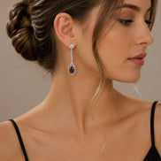 Rhodium Plated American Diamond Geometric Open Frame Drop Earrings