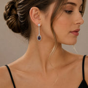Rhodium Plated American Diamond Geometric Open Frame Drop Earrings