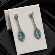 Rhodium Plated American Diamond Geometric Open Frame Drop Earrings