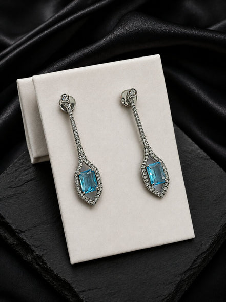 Rhodium Plated American Diamond Geometric Open Frame Drop Earrings