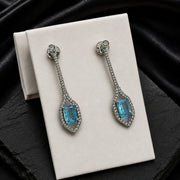 Rhodium Plated American Diamond Geometric Open Frame Drop Earrings