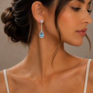 Rhodium Plated American Diamond Geometric Open Frame Drop Earrings