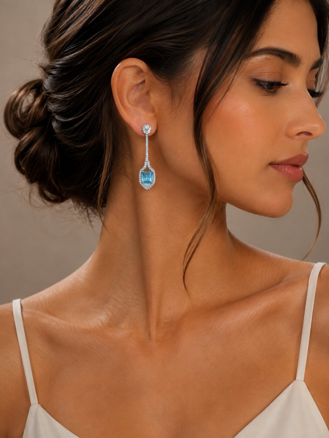 Rhodium Plated American Diamond Geometric Open Frame Drop Earrings