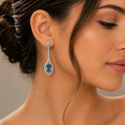 Rhodium Plated American Diamond Geometric Open Frame Drop Earrings