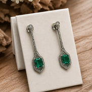 Rhodium Plated American Diamond Geometric Open Frame Drop Earrings