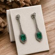 Rhodium Plated American Diamond Geometric Open Frame Drop Earrings