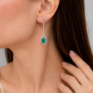 Rhodium Plated American Diamond Geometric Open Frame Drop Earrings