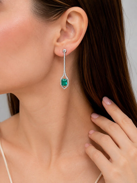Rhodium Plated American Diamond Geometric Open Frame Drop Earrings